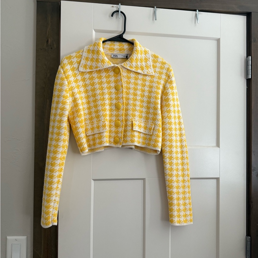 Zara Gingham Yellow Cardigan
